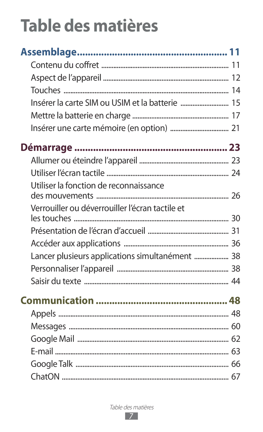 Samsung GT-I9305RWDBOG, GT-I9305OKDFTM, GT-I9305TADFTM, GT-I9305RWDSFR, GT-I9305OKASFR manual Table des matières, Démarrage 