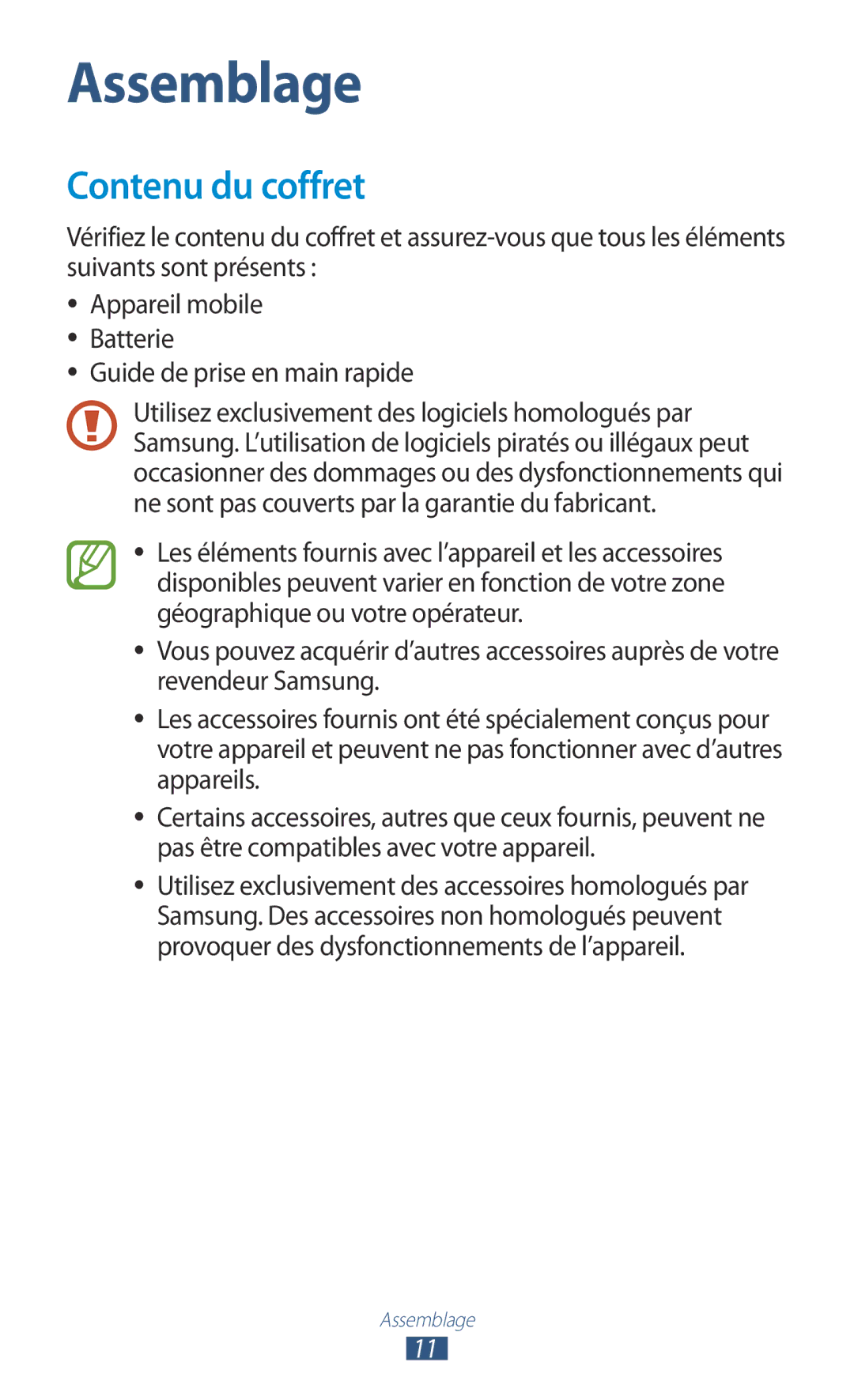 Samsung GT-I9305TADFTM, GT-I9305OKDFTM, GT-I9305RWDSFR, GT-I9305OKASFR Contenu du coffret, Guide de prise en main rapide 