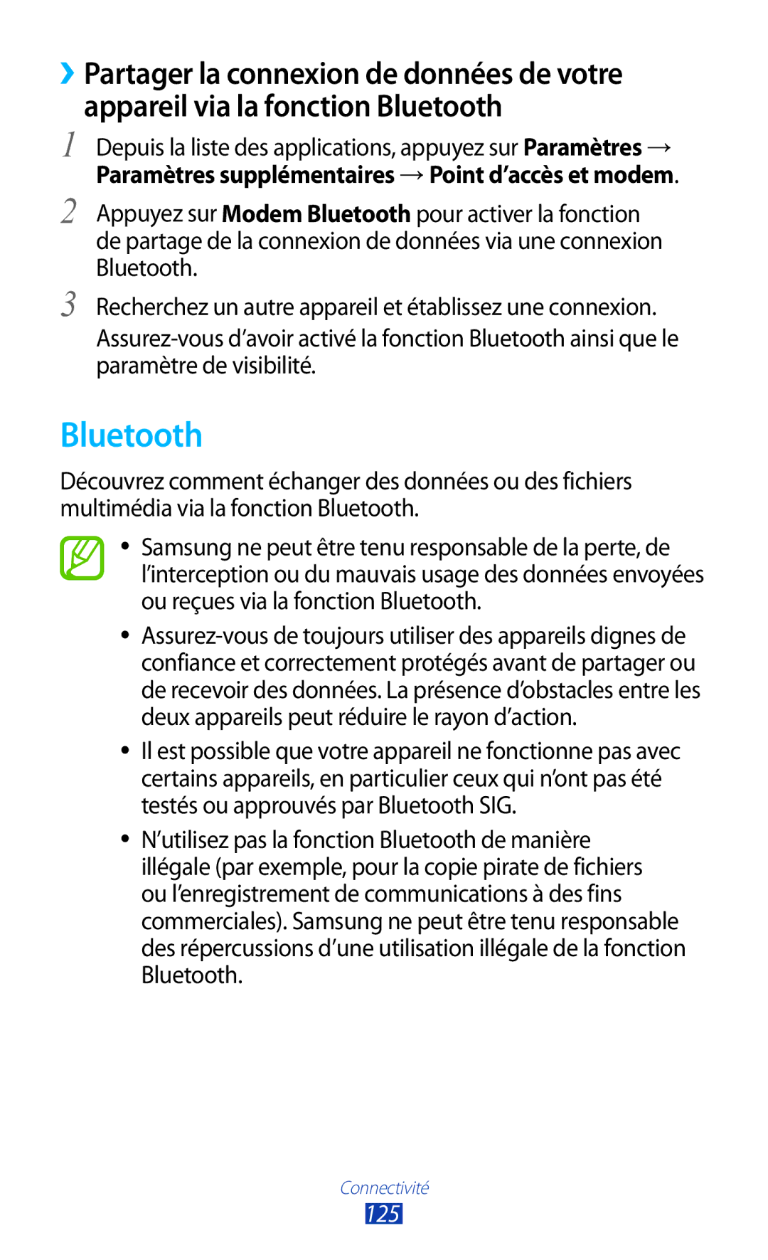 Samsung GT-I9305OKDXEF, GT-I9305OKDFTM, GT-I9305TADFTM, GT-I9305RWDSFR, GT-I9305OKASFR, GT-I9305RWDFTM manual Bluetooth, 125 