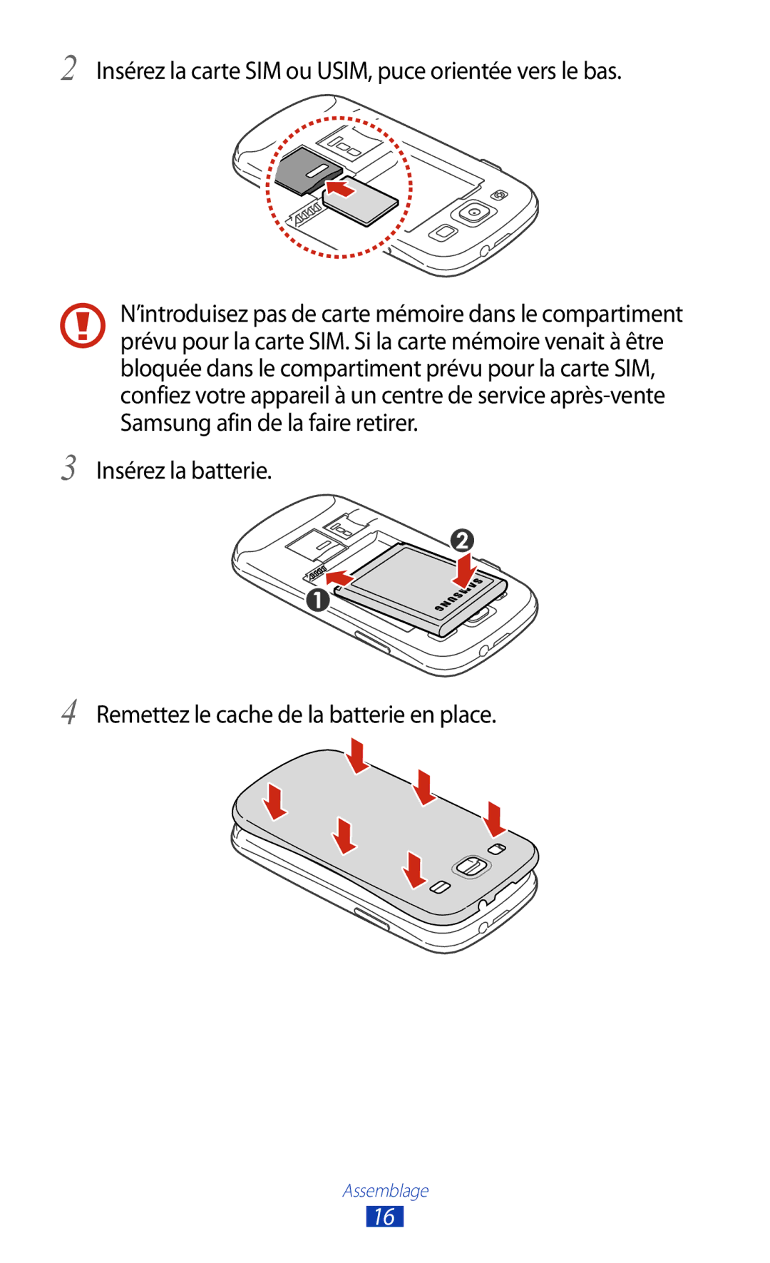 Samsung GT-I9305OKDSFR, GT-I9305OKDFTM, GT-I9305TADFTM manual Insérez la carte SIM ou USIM, puce orientée vers le bas 