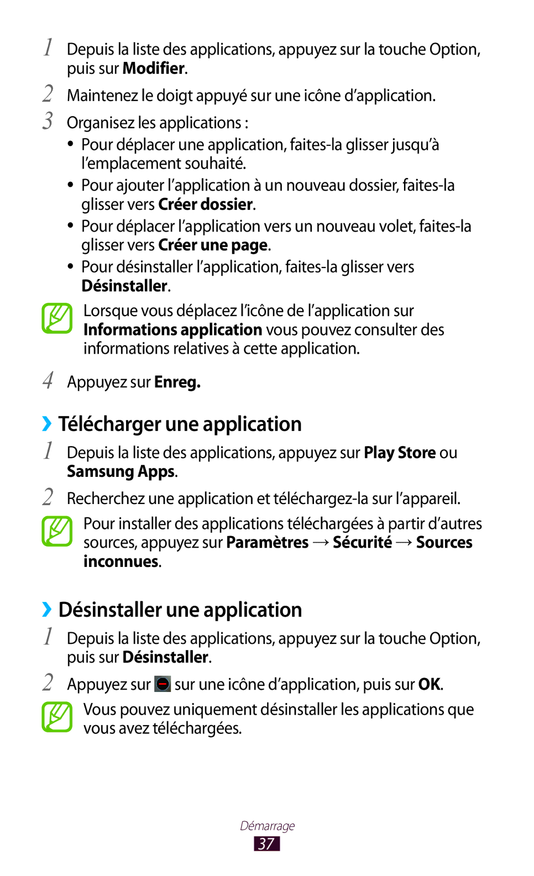 Samsung GT-I9305RWDBOG, GT-I9305OKDFTM ››Télécharger une application, ››Désinstaller une application, Appuyez sur Enreg 