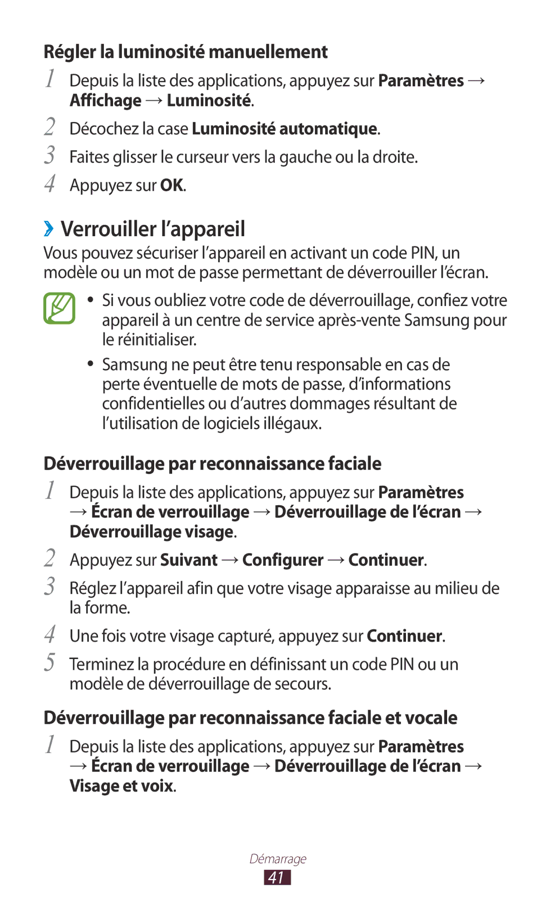 Samsung GT-I9305TADFTM, GT-I9305OKDFTM, GT-I9305RWDSFR manual ››Verrouiller l’appareil, Régler la luminosité manuellement 