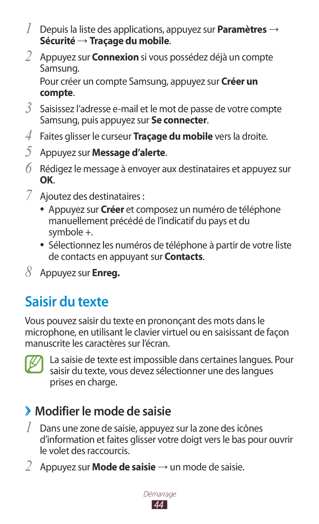 Samsung GT-I9305RWDFTM, GT-I9305OKDFTM manual Saisir du texte, ››Modifier le mode de saisie, Appuyez sur Message d’alerte 