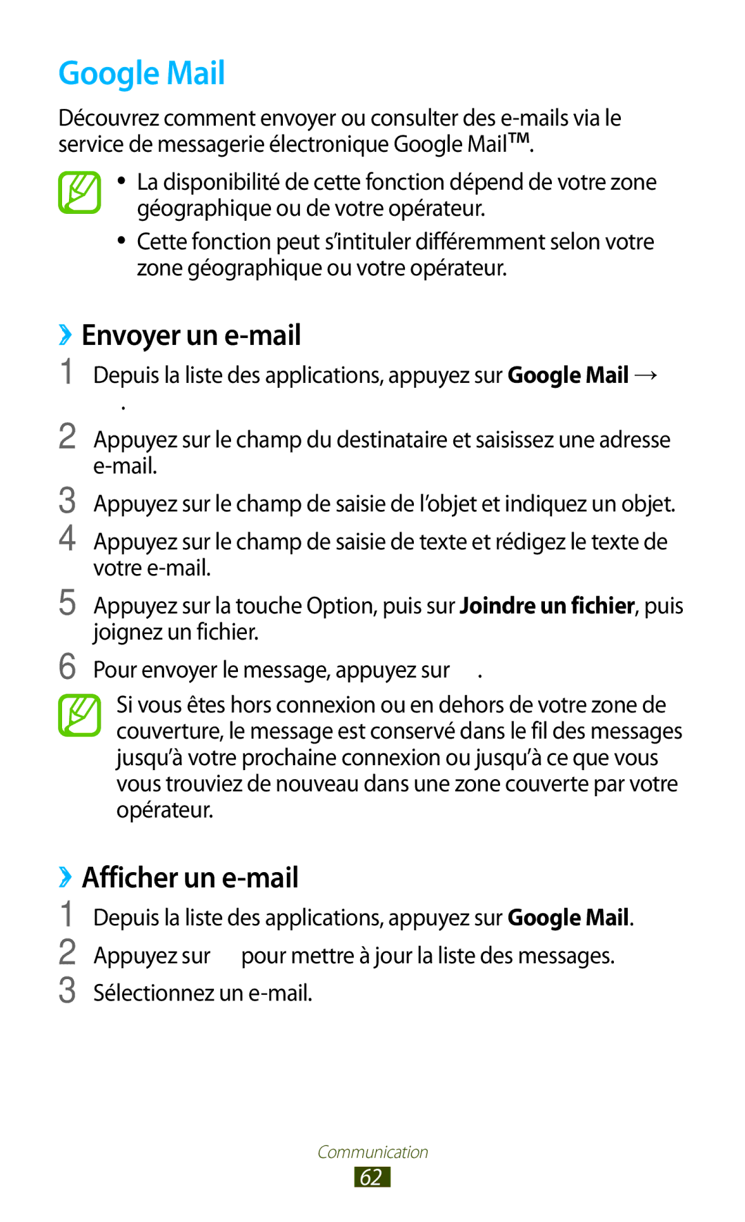 Samsung GT-I9305RWDSFR, GT-I9305OKDFTM manual Google Mail, ››Envoyer un e-mail, ››Afficher un e-mail, Sélectionnez un e-mail 