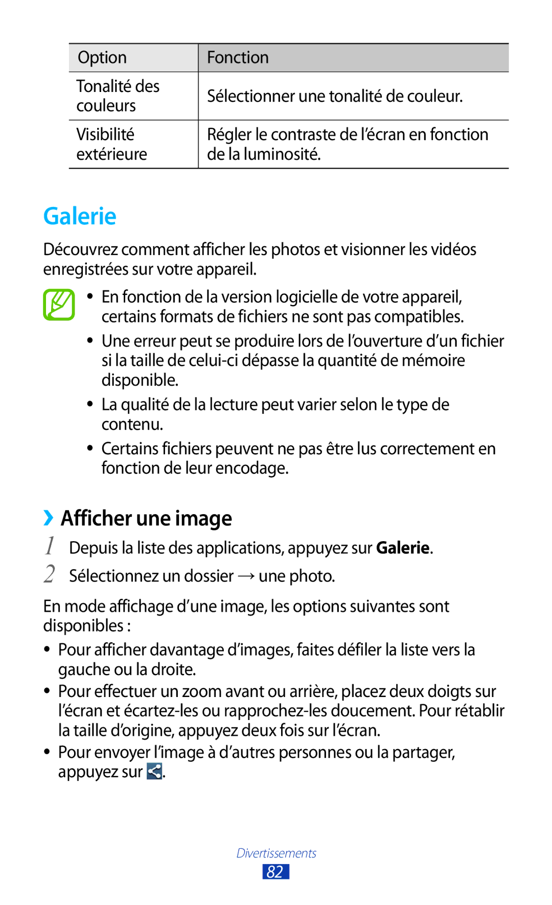 Samsung GT-I9305RWDSFR, GT-I9305OKDFTM, GT-I9305TADFTM manual Galerie, ››Afficher une image, Extérieure De la luminosité 