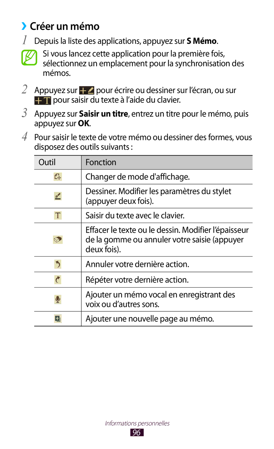 Samsung GT-I9305OKDSFR, GT-I9305OKDFTM, GT-I9305TADFTM, GT-I9305RWDSFR, GT-I9305OKASFR, GT-I9305RWDFTM manual ››Créer un mémo 