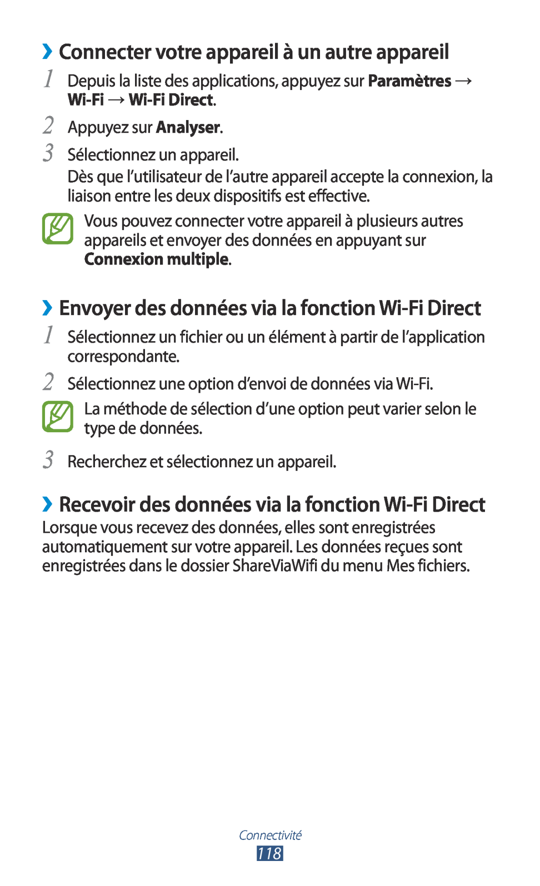 Samsung GT-I9305RWDXEF ››Connecter votre appareil à un autre appareil, ››Envoyer des données via la fonction Wi-Fi Direct 