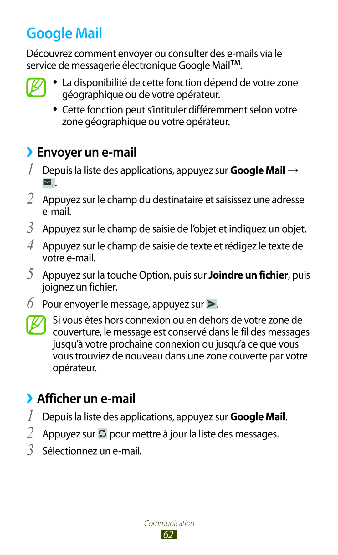 Samsung GT-I9305RWDSFR, GT-I9305OKDFTM, GT-I9305TADFTM manual Google Mail, ››Envoyer un e-mail, ››Afficher un e-mail 