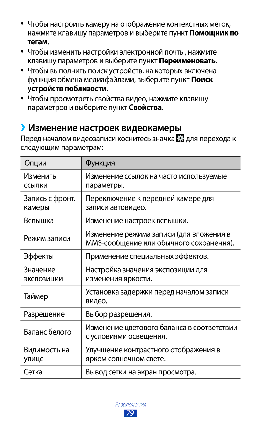 Samsung GT-I9305OKRMGF, GT-I9305OKDMGF manual ››Изменение настроек видеокамеры 