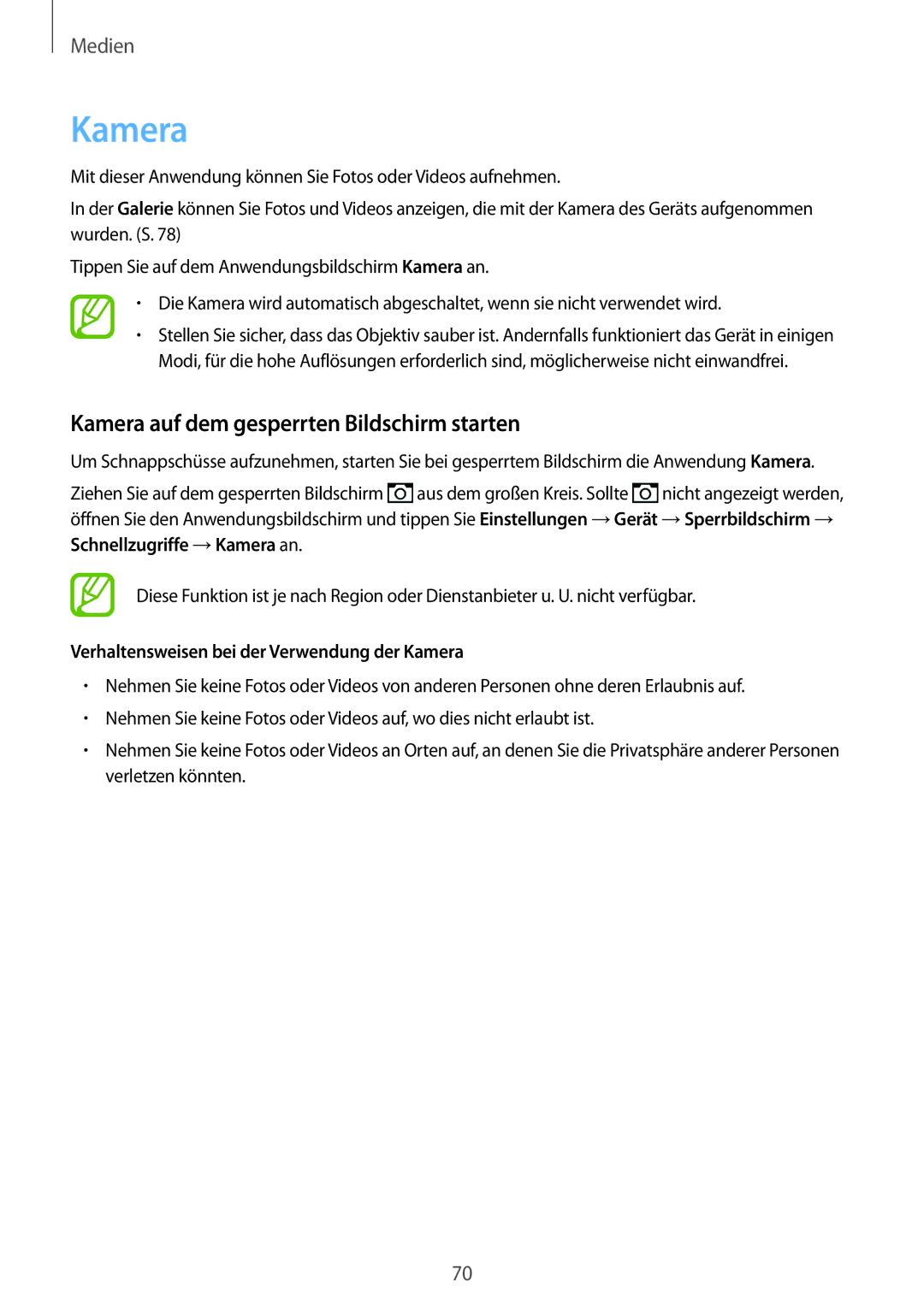 Samsung GT-I9305RWDDBT, GT-I9305OKDTMN, GT-I9305RWDCOS, GT-I9305RWDDTM manual Kamera auf dem gesperrten Bildschirm starten 