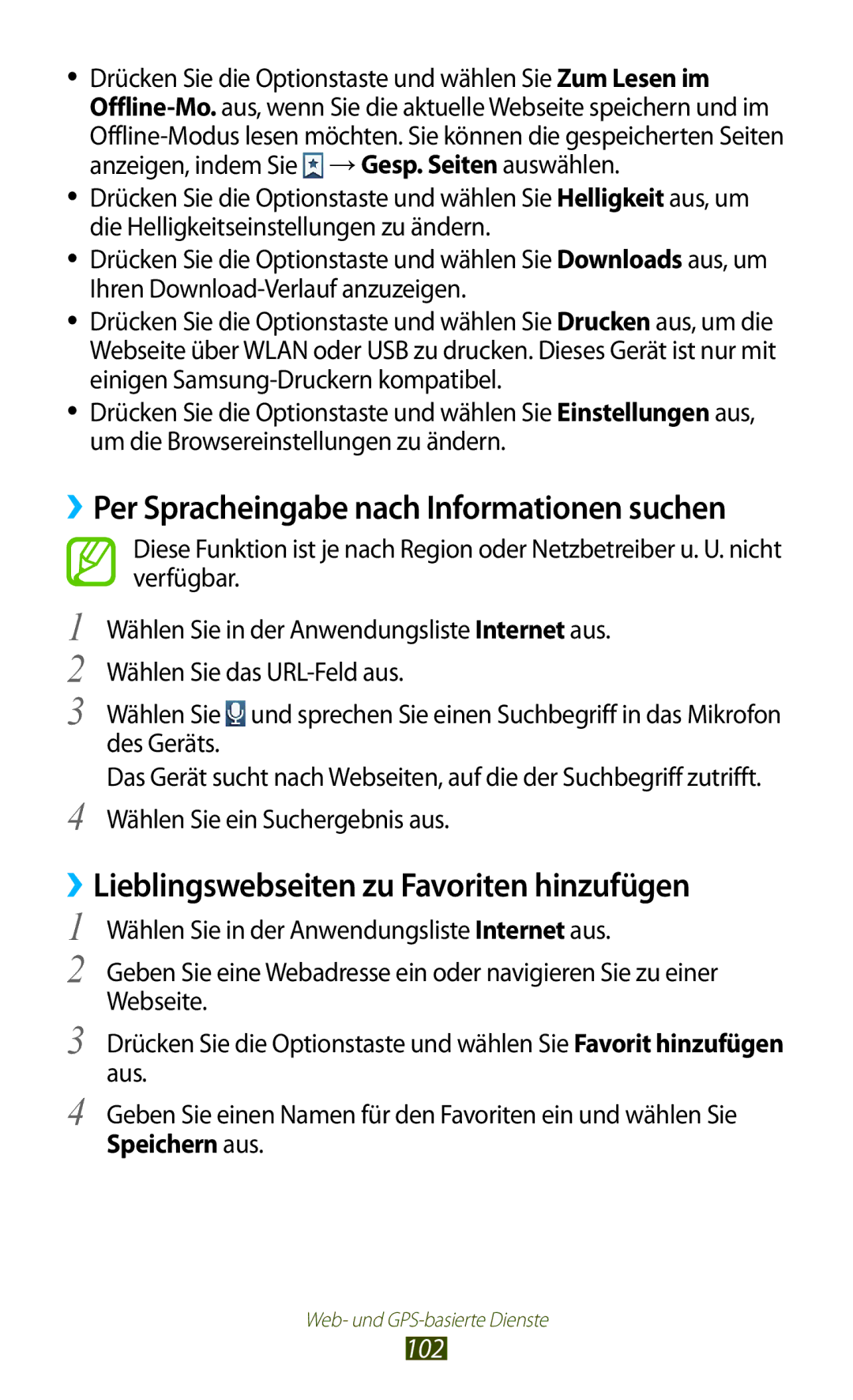 Samsung GT-I9305RWDDTM, GT-I9305OKDTMN, GT-I9305RWDCOS ››Lieblingswebseiten zu Favoriten hinzufügen, 102, Speichern aus 