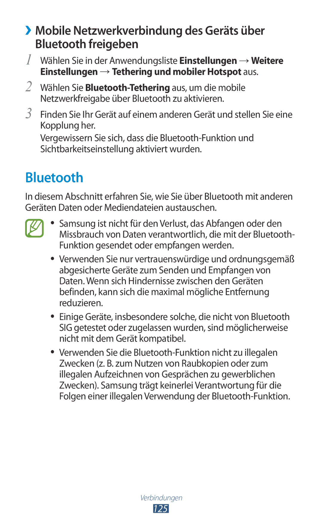 Samsung GT-I9305MBDPRT, GT-I9305OKDTMN, GT-I9305RWDCOS, GT-I9305RWDDTM, GT-I9305OKDTPH, GT-I9305MBDXEO manual Bluetooth, 125 