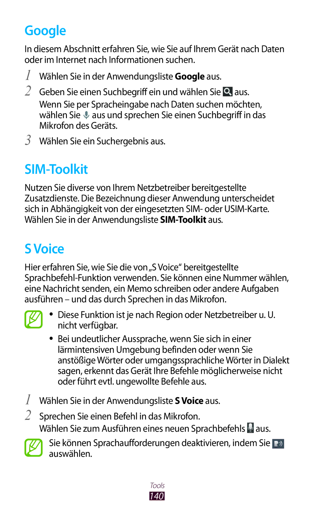Samsung GT-I9305OKDTMN, GT-I9305RWDCOS, GT-I9305RWDDTM, GT-I9305OKDTPH, GT-I9305MBDXEO manual Google, SIM-Toolkit, Voice, 140 