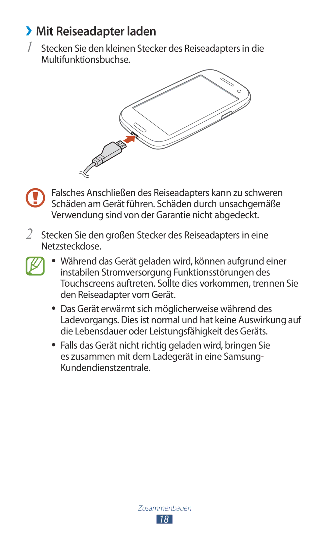 Samsung GT-I9305RWDSFR, GT-I9305OKDTMN, GT-I9305RWDCOS, GT-I9305RWDDTM, GT-I9305OKDTPH manual ››Mit Reiseadapter laden 