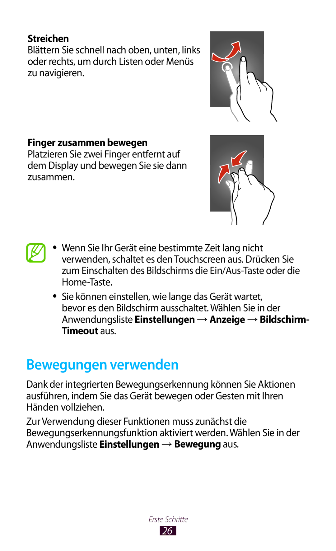 Samsung GT-I9305OKDOPT, GT-I9305OKDTMN, GT-I9305RWDCOS, GT-I9305RWDDTM, GT-I9305OKDTPH manual Bewegungen verwenden, Streichen 