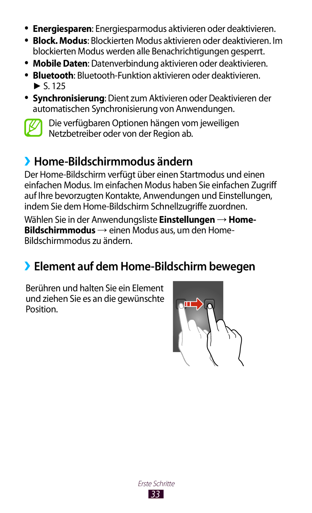 Samsung GT-I9305TADDTM, GT-I9305OKDTMN manual ››Home-Bildschirmmodus ändern, ››Element auf dem Home-Bildschirm bewegen 