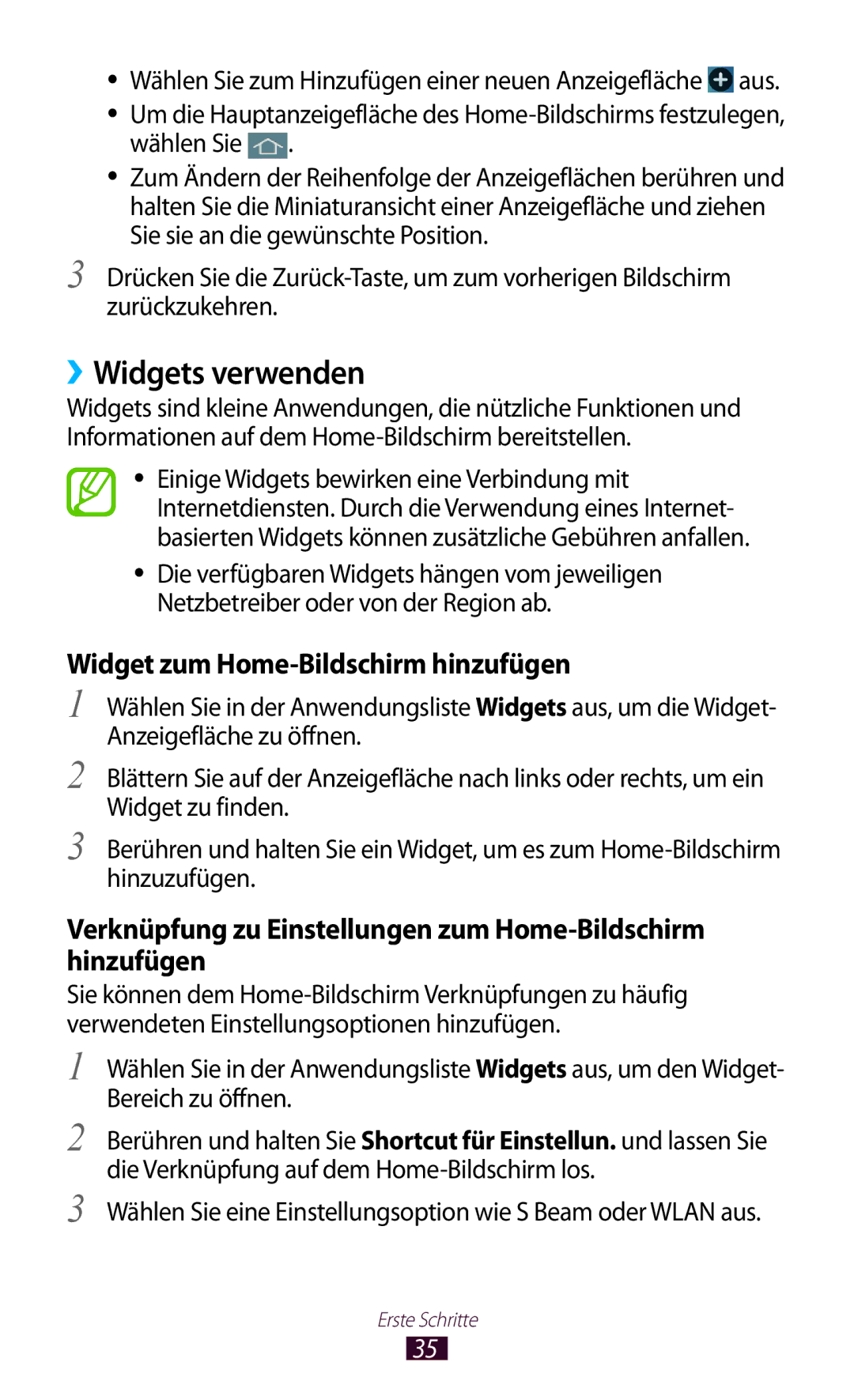 Samsung GT-I9305RWDTPH, GT-I9305OKDTMN, GT-I9305RWDCOS manual ››Widgets verwenden, Widget zum Home-Bildschirm hinzufügen 