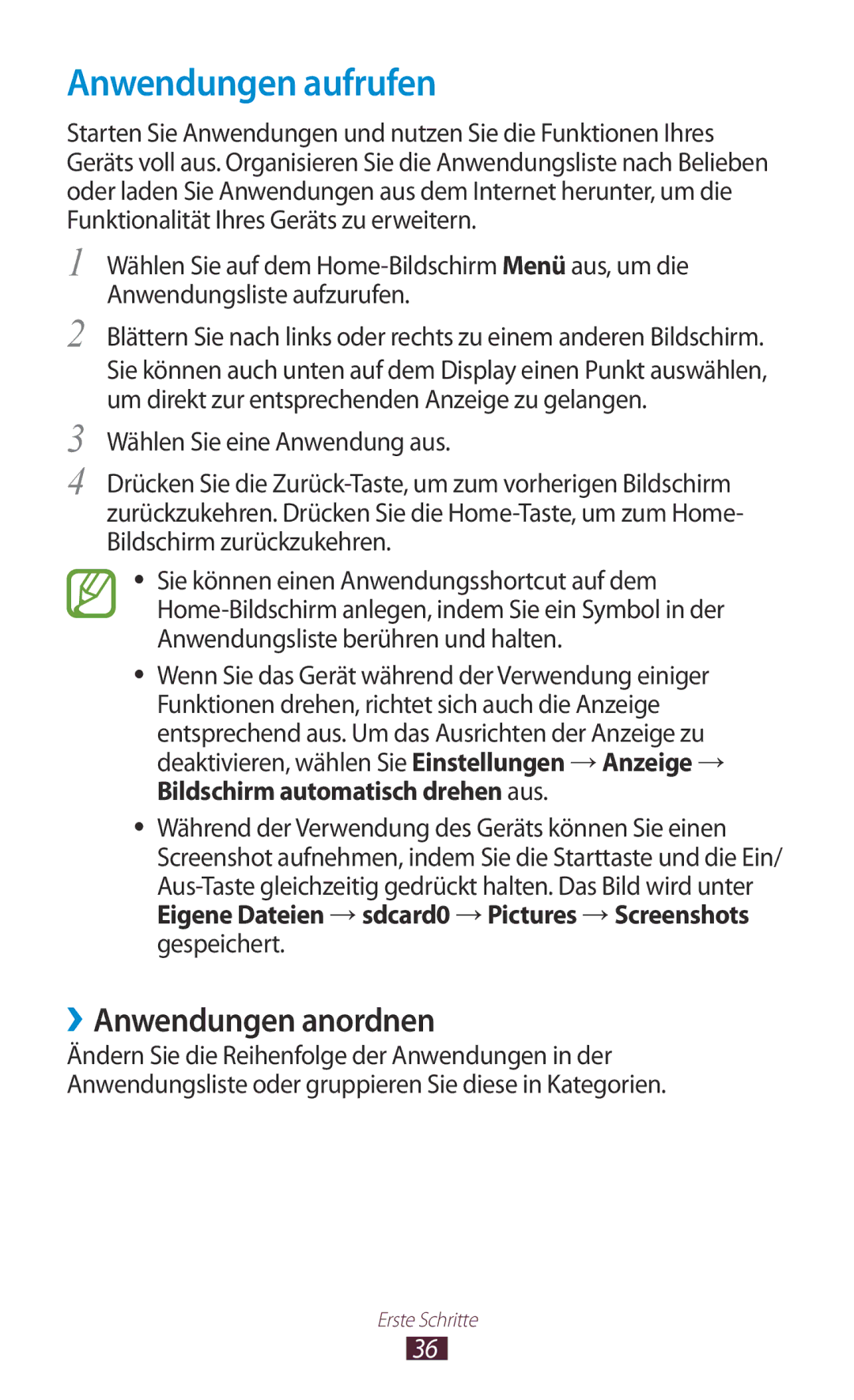 Samsung GT-I9305OKDVD2, GT-I9305OKDTMN manual Anwendungen aufrufen, ››Anwendungen anordnen, Wählen Sie eine Anwendung aus 