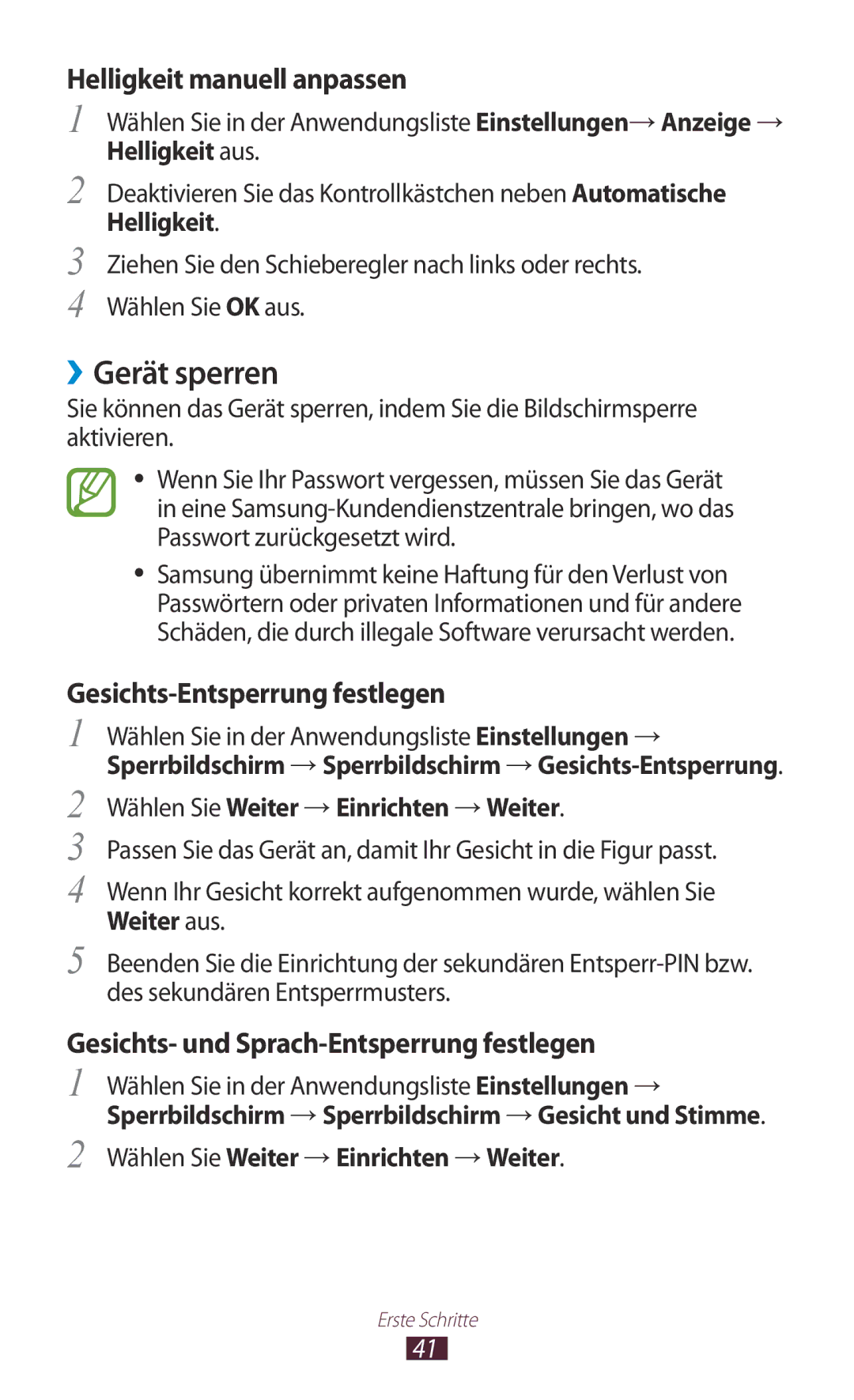 Samsung GT-I9305RWDCOS, GT-I9305OKDTMN, GT-I9305RWDDTM manual ››Gerät sperren, Wählen Sie Weiter →Einrichten →Weiter 