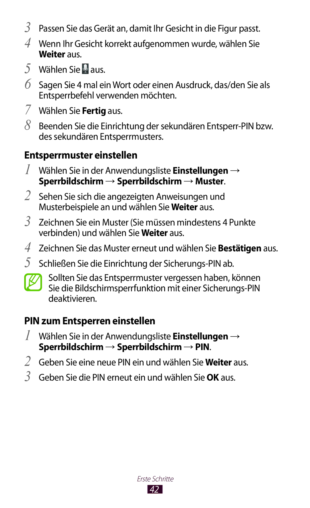 Samsung GT-I9305RWDDTM manual Wählen Sie in der Anwendungsliste Einstellungen →, Sperrbildschirm →Sperrbildschirm →Muster 