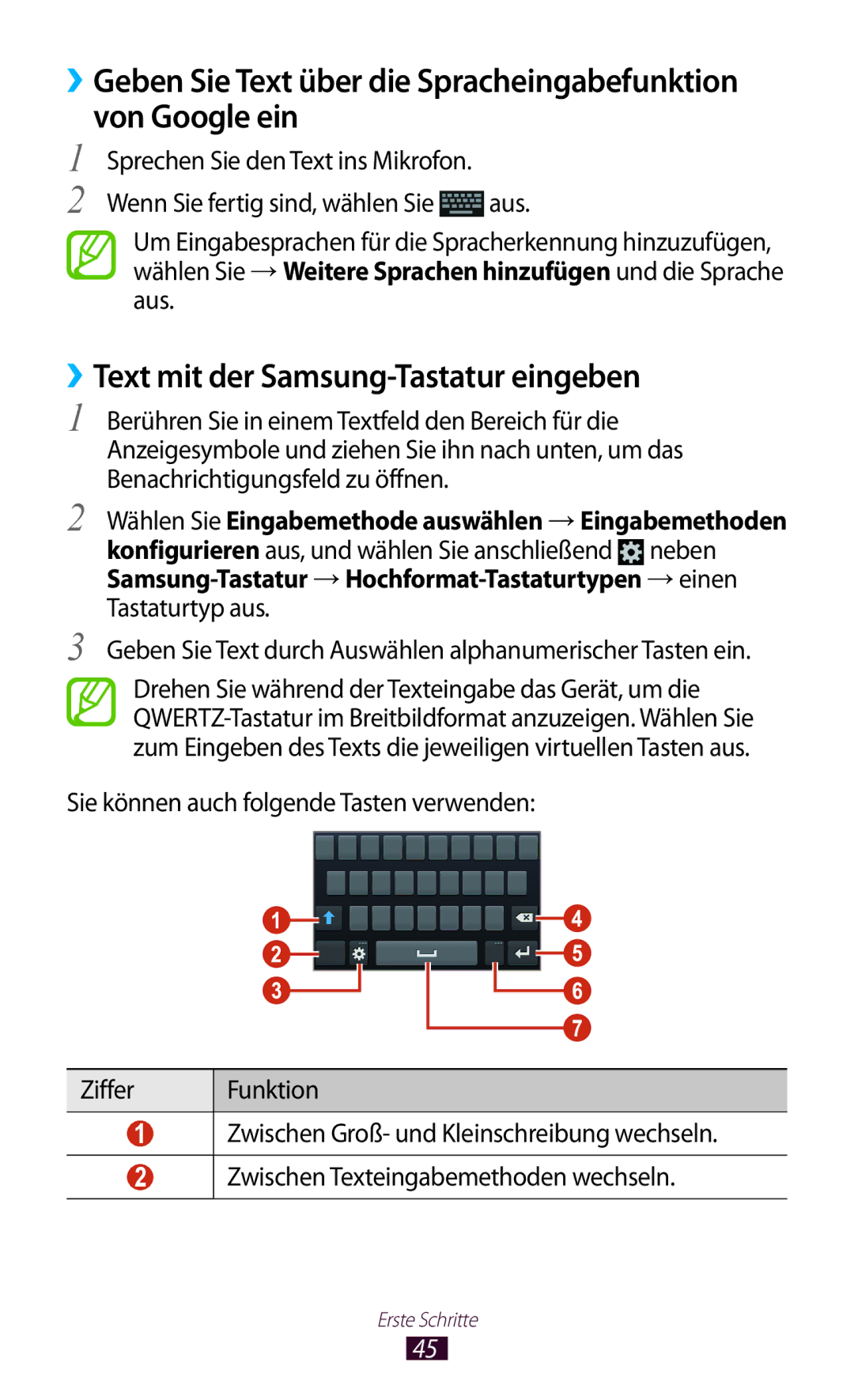 Samsung GT-I9305MBDPRT, GT-I9305OKDTMN, GT-I9305RWDCOS, GT-I9305RWDDTM manual ››Text mit der Samsung-Tastatur eingeben 