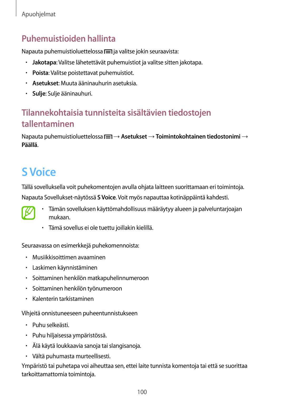 Samsung GT-I9305RWDNEE, GT-I9305ZNDNEE, GT-I9305OKDNEE, GT-I9305OKDHTD, GT-I9305RWDTLA manual Voice, Puhemuistioiden hallinta 