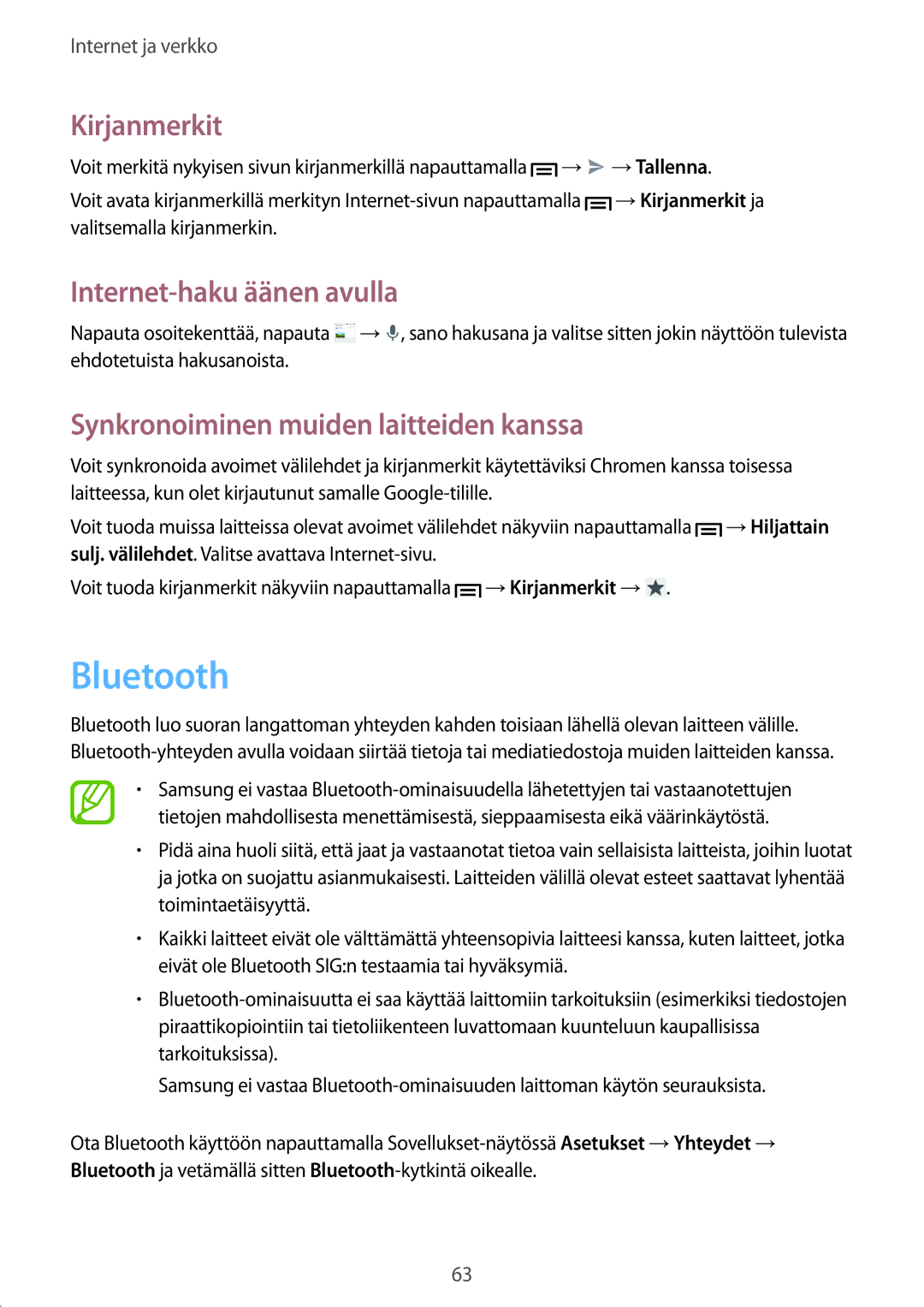 Samsung GT-I9305OKDHTD, GT-I9305RWDNEE, GT-I9305ZNDNEE, GT-I9305OKDNEE Bluetooth, Synkronoiminen muiden laitteiden kanssa 