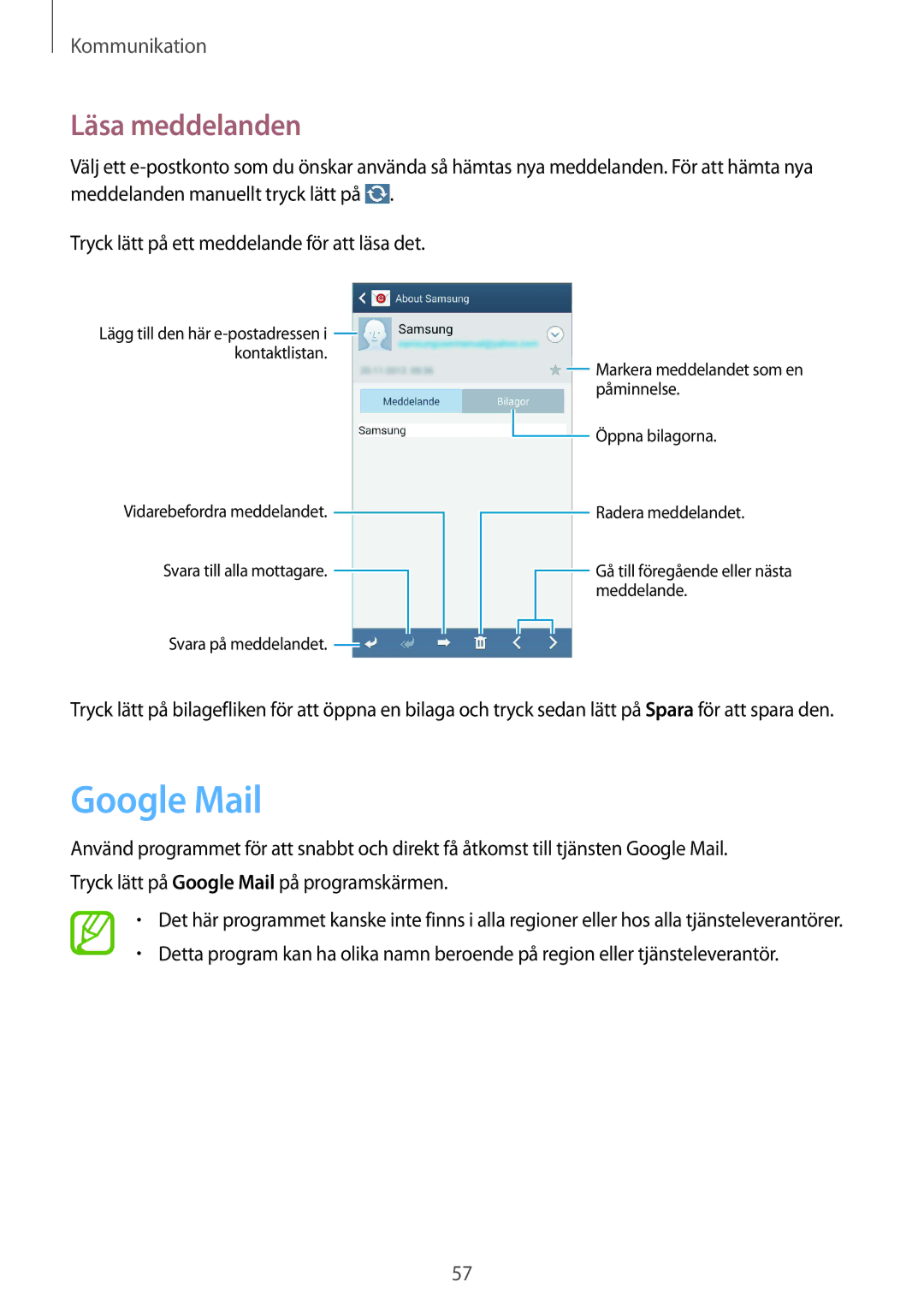 Samsung GT-I9305TADNEE, GT-I9305RWDNEE, GT-I9305ZNDNEE, GT-I9305OKDNEE, GT-I9305OKDHTD manual Google Mail, Läsa meddelanden 