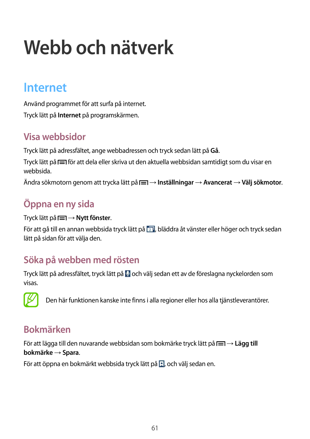 Samsung GT-I9305ZNDNEE, GT-I9305RWDNEE, GT-I9305OKDNEE, GT-I9305OKDHTD, GT-I9305RWDTLA manual Webb och nätverk, Internet 