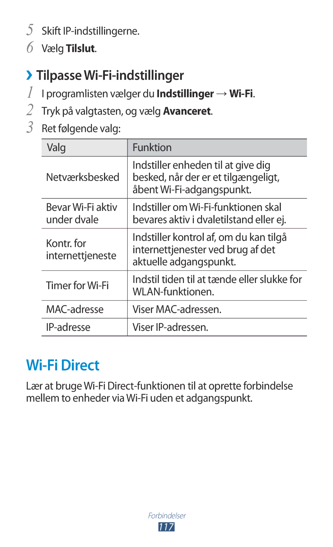 Samsung GT-I9305TADNEE, GT-I9305RWDNEE, GT-I9305ZNDNEE, GT-I9305OKDNEE manual Wi-Fi Direct, ››Tilpasse Wi-Fi-indstillinger 