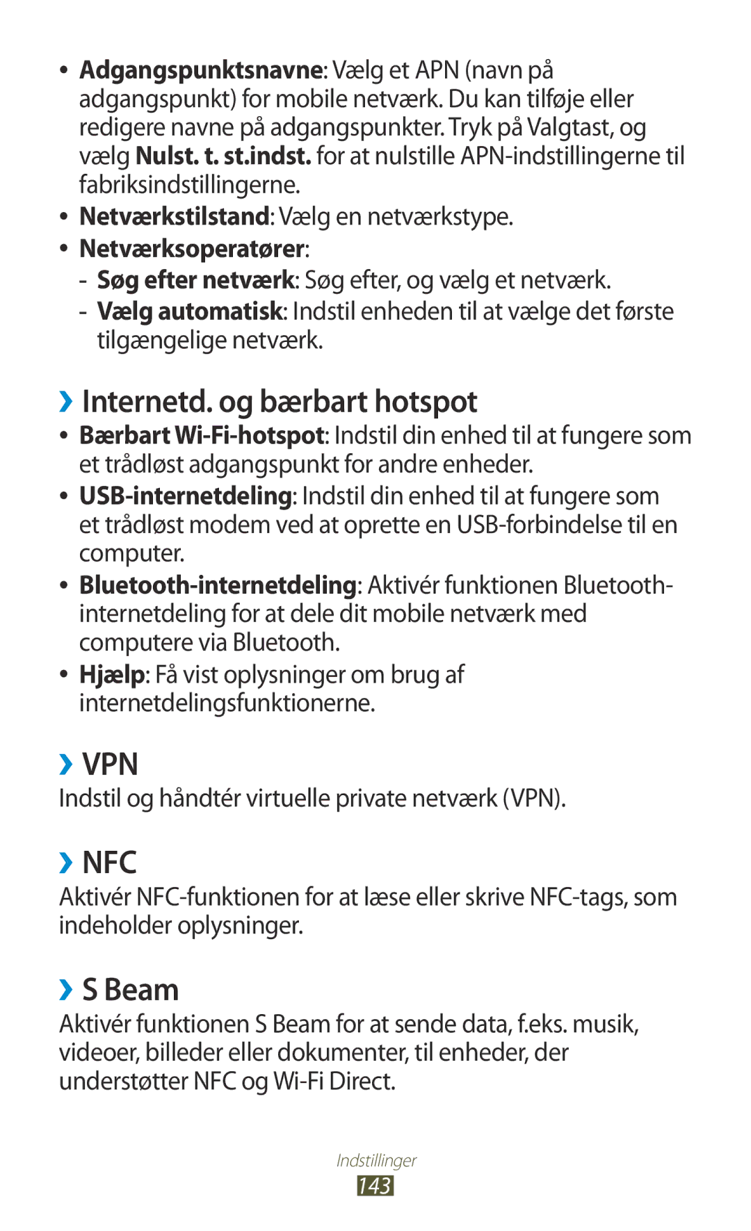 Samsung GT-I9305OKDHTD manual ››Internetd. og bærbart hotspot, ››S Beam, Indstil og håndtér virtuelle private netværk VPN 