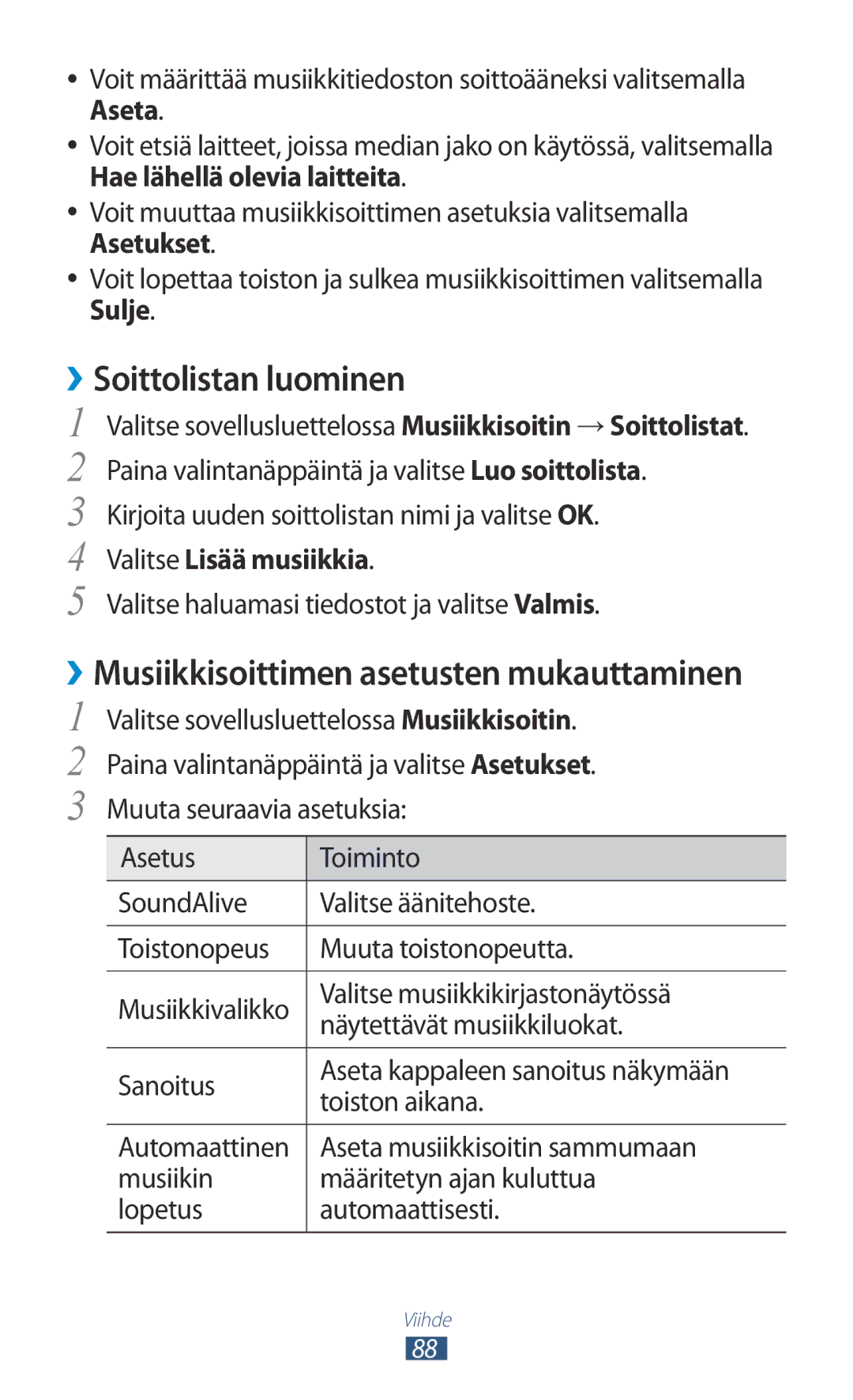 Samsung GT-I9305OKDTLA ››Soittolistan luominen, Valitse Lisää musiikkia, Valitse haluamasi tiedostot ja valitse Valmis 