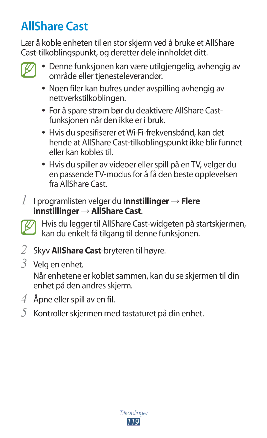 Samsung GT-I9305OKDELS, GT-I9305RWDNEE, GT-I9305ZNDNEE, GT-I9305OKDNEE, GT-I9305OKDHTD, GT-I9305RWDTLA manual AllShare Cast 