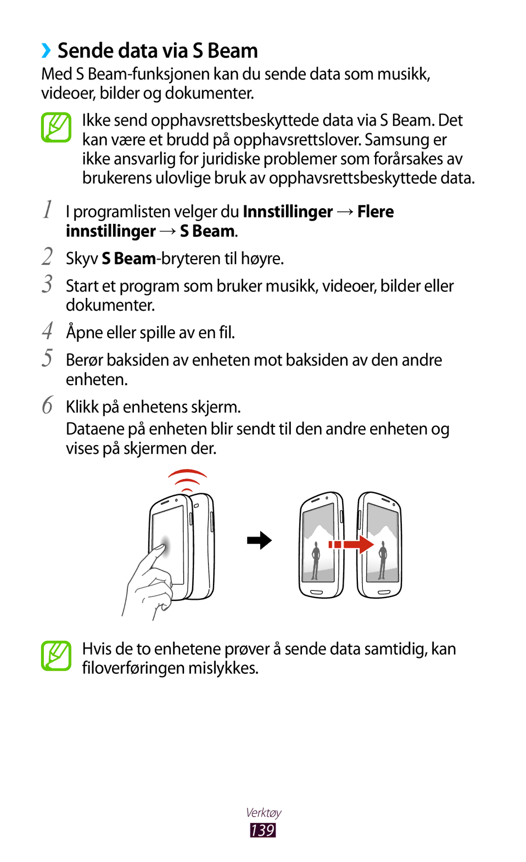 Samsung GT-I9305OKDELS, GT-I9305RWDNEE, GT-I9305ZNDNEE, GT-I9305OKDNEE manual ››Sende data via S Beam, Innstillinger →S Beam 