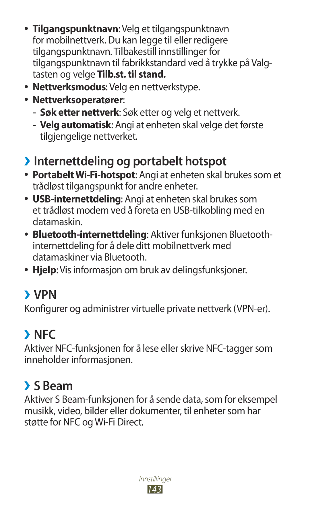 Samsung GT-I9305OKDHTD, GT-I9305RWDNEE manual ››Internettdeling og portabelt hotspot, ››S Beam, Nettverksoperatører 