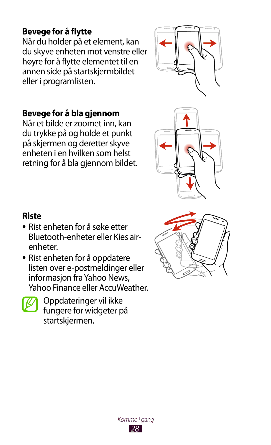 Samsung GT-I9305OKDTLA, GT-I9305RWDNEE, GT-I9305ZNDNEE, GT-I9305OKDNEE, GT-I9305OKDHTD manual Bevege for å flytte, Riste 