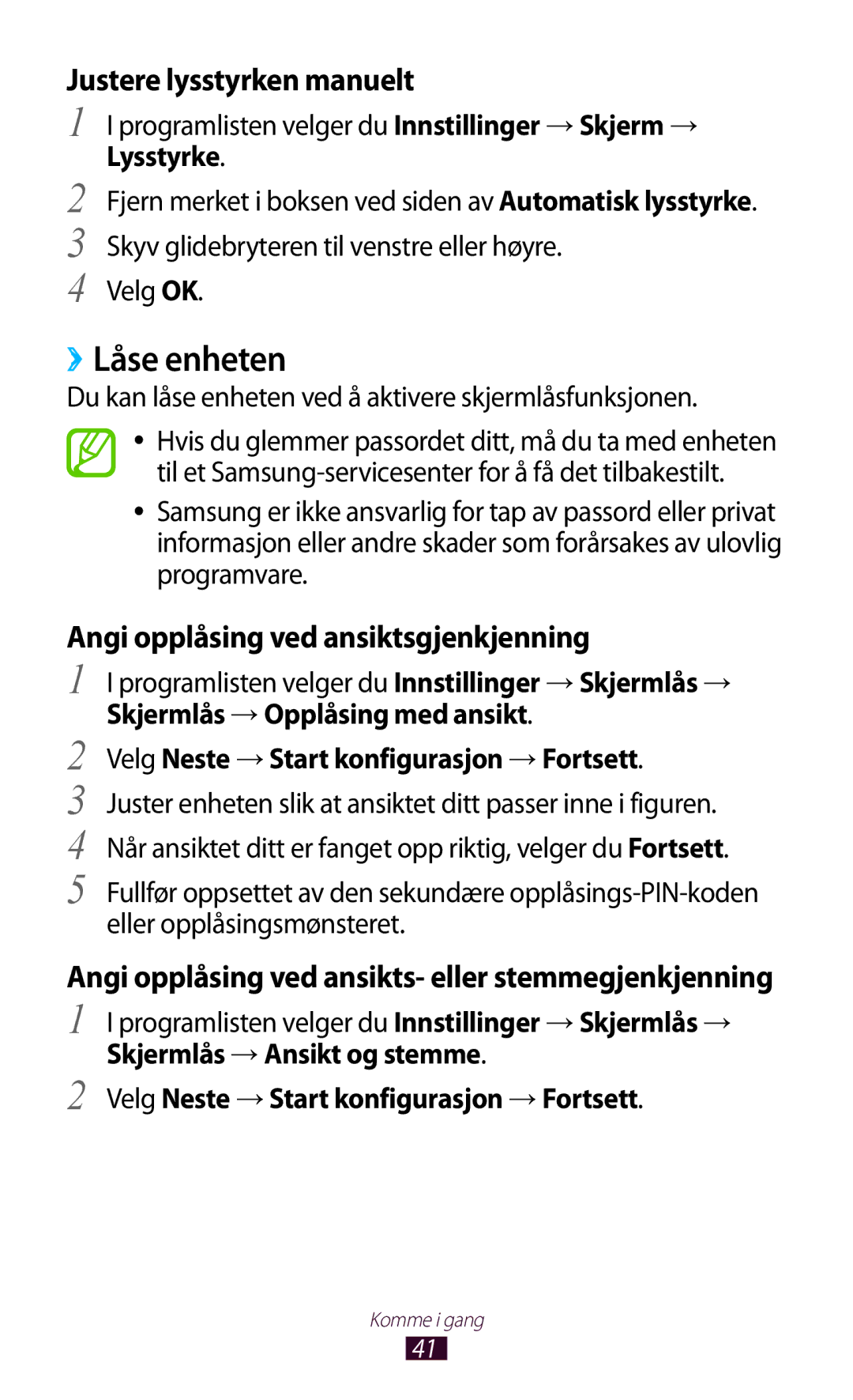 Samsung GT-I9305ZNDNEE, GT-I9305RWDNEE manual ››Låse enheten, Du kan låse enheten ved å aktivere skjermlåsfunksjonen 