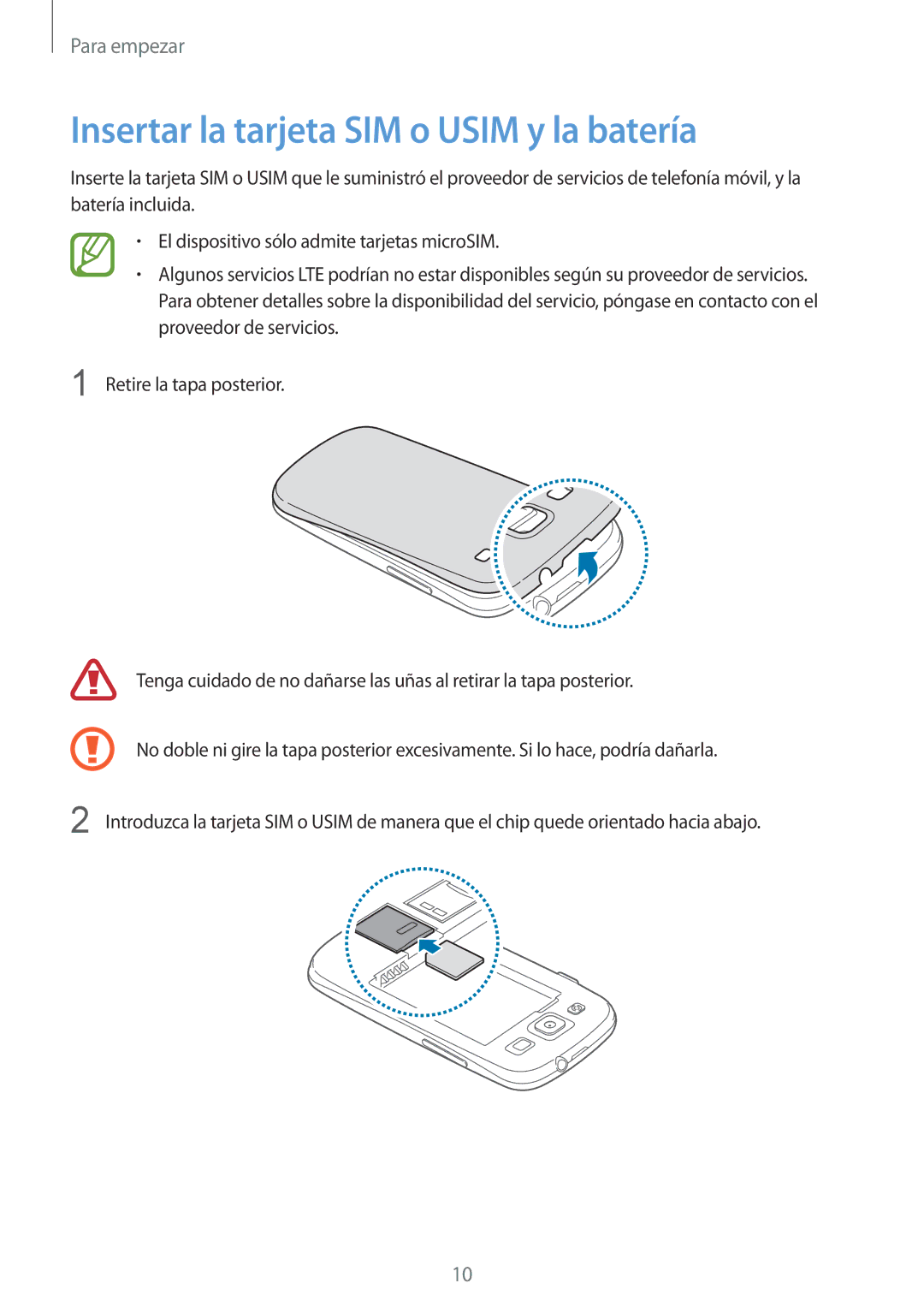 Samsung GT-I9305RWDSFR, GT-I9305OKDSFR, GT-I9305RWDATL, GT-I9305OKDKPN manual Insertar la tarjeta SIM o Usim y la batería 