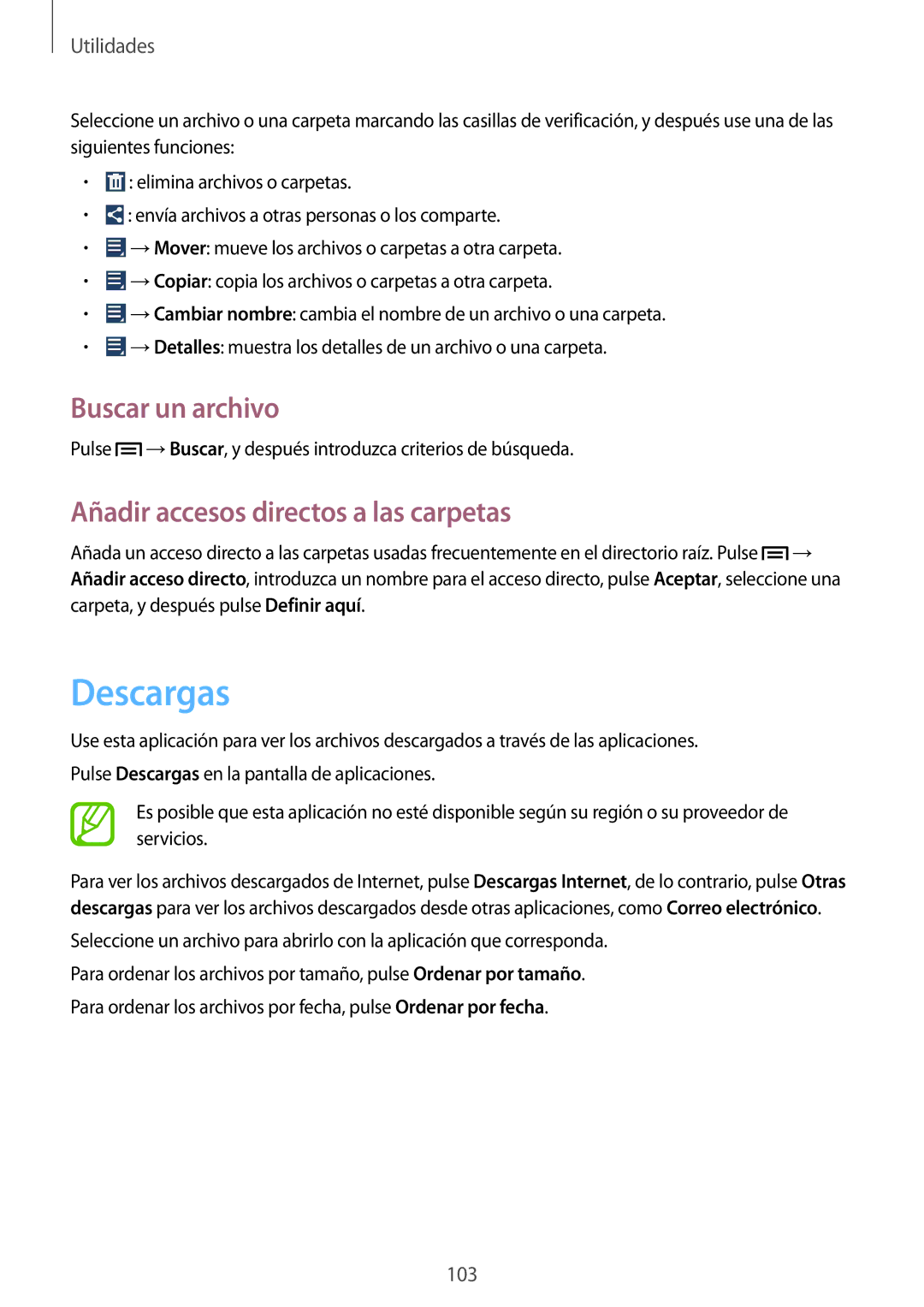 Samsung GT-I9305OKDKPN, GT-I9305RWDSFR, GT-I9305OKDSFR Descargas, Buscar un archivo, Añadir accesos directos a las carpetas 