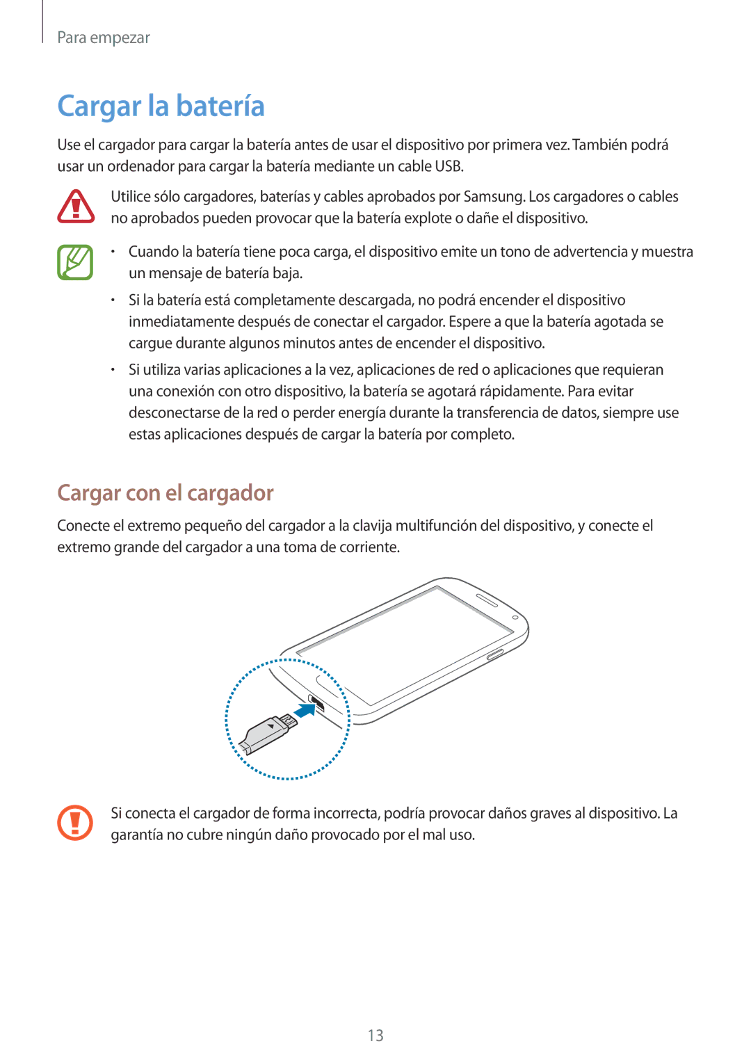 Samsung GT-I9305OKDKPN, GT-I9305RWDSFR, GT-I9305OKDSFR, GT-I9305RWDATL manual Cargar la batería, Cargar con el cargador 