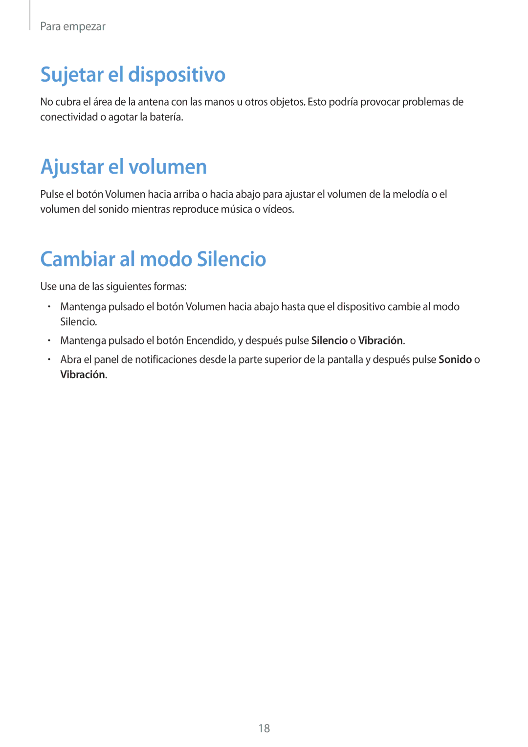 Samsung GT-I9305OKDKPN, GT-I9305RWDSFR, GT-I9305OKDSFR Sujetar el dispositivo, Ajustar el volumen, Cambiar al modo Silencio 