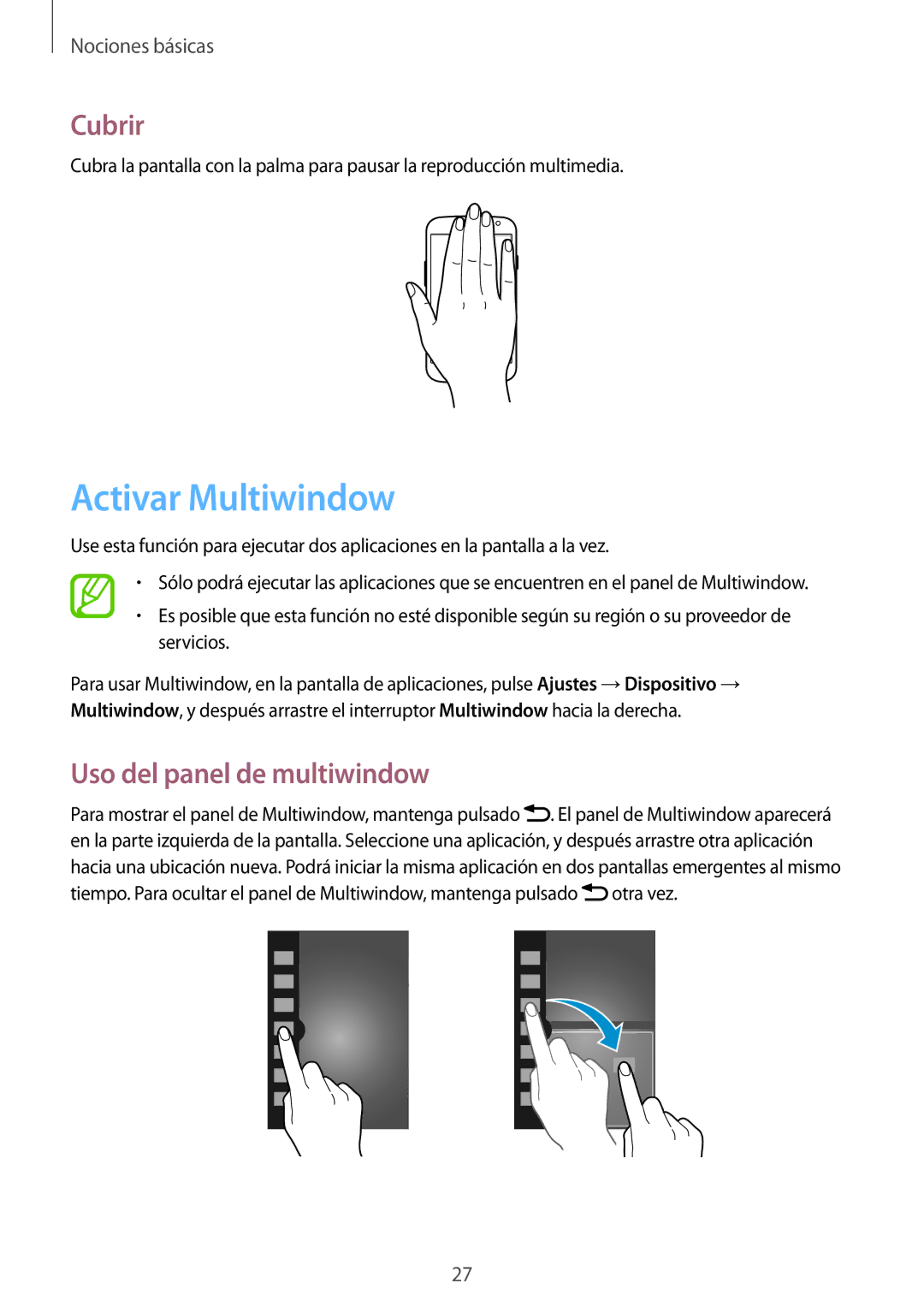 Samsung GT-I9305RWDATL, GT-I9305RWDSFR, GT-I9305OKDSFR manual Activar Multiwindow, Cubrir, Uso del panel de multiwindow 