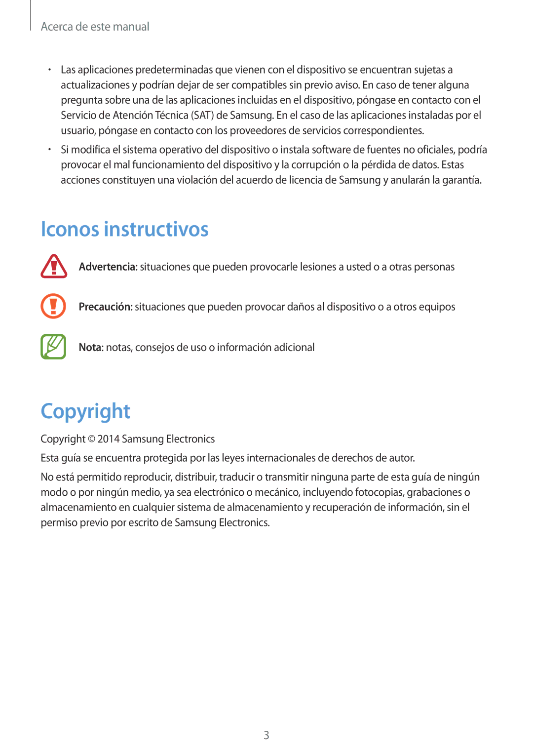 Samsung GT-I9305OKDKPN, GT-I9305RWDSFR, GT-I9305OKDSFR, GT-I9305RWDATL, GT-I9305MBDATL manual Iconos instructivos, Copyright 