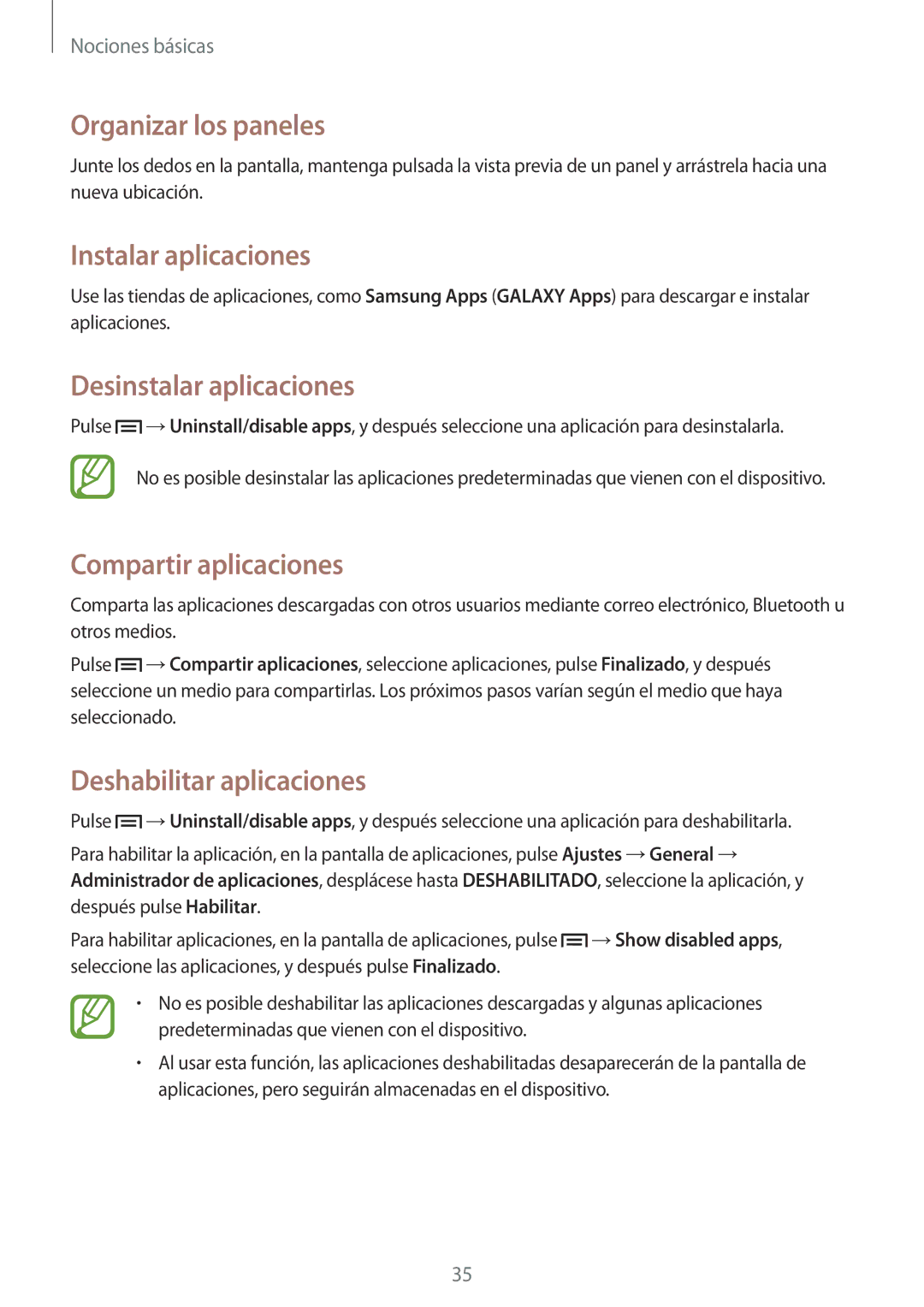 Samsung GT-I9305RWDSFR Instalar aplicaciones, Desinstalar aplicaciones, Compartir aplicaciones, Deshabilitar aplicaciones 