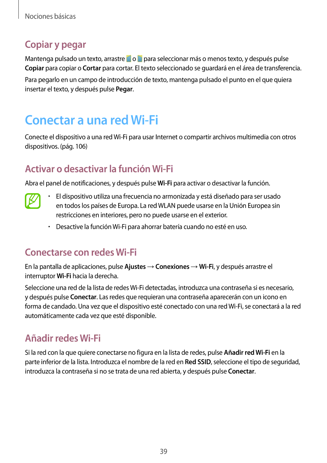 Samsung GT-I9305MBDATL Conectar a una red Wi-Fi, Copiar y pegar, Activar o desactivar la función Wi-Fi, Añadir redes Wi-Fi 