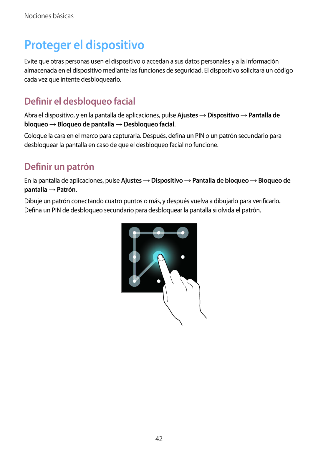 Samsung GT-I9305RWDATL, GT-I9305RWDSFR manual Proteger el dispositivo, Definir el desbloqueo facial, Definir un patrón 