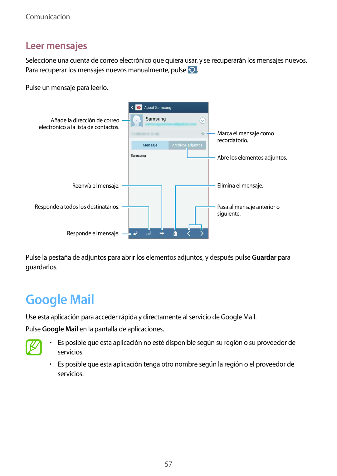 Samsung GT-I9305RWDATL, GT-I9305RWDSFR, GT-I9305OKDSFR, GT-I9305OKDKPN, GT-I9305MBDATL manual Google Mail, Leer mensajes 