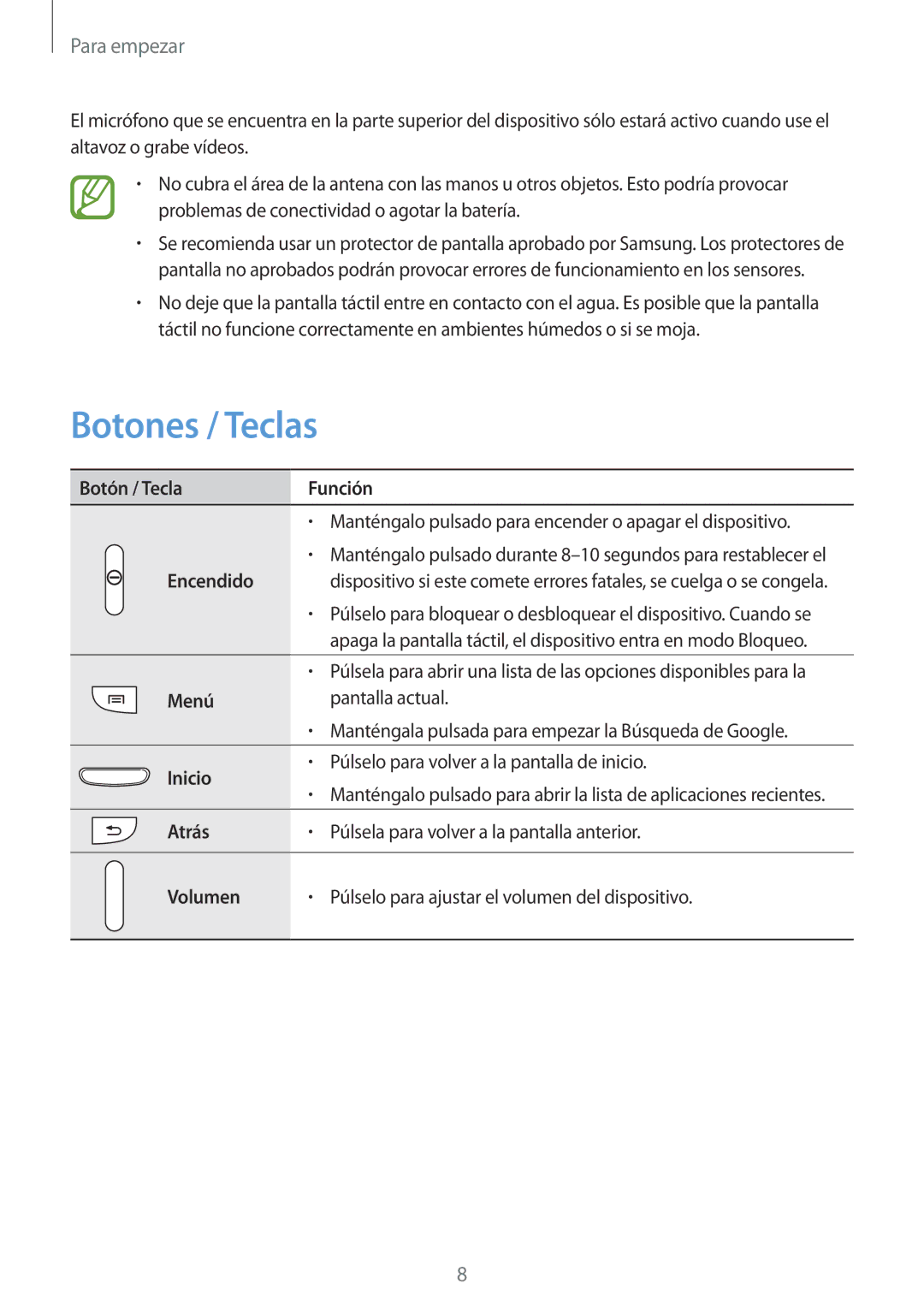 Samsung GT-I9305OKDKPN, GT-I9305RWDSFR, GT-I9305OKDSFR, GT-I9305RWDATL, GT-I9305MBDATL manual Botones / Teclas 