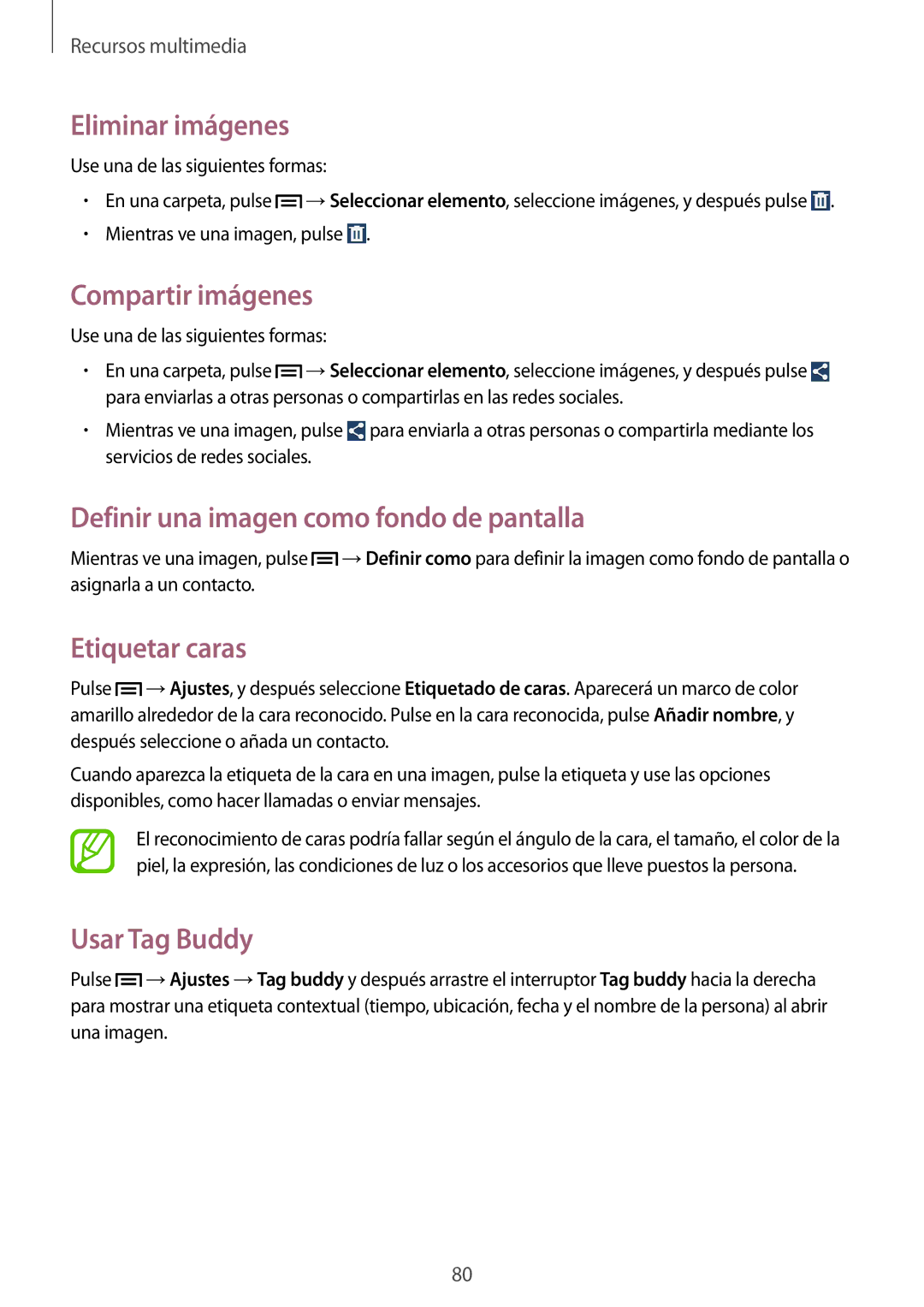 Samsung GT-I9305RWDSFR Eliminar imágenes, Compartir imágenes, Definir una imagen como fondo de pantalla, Etiquetar caras 