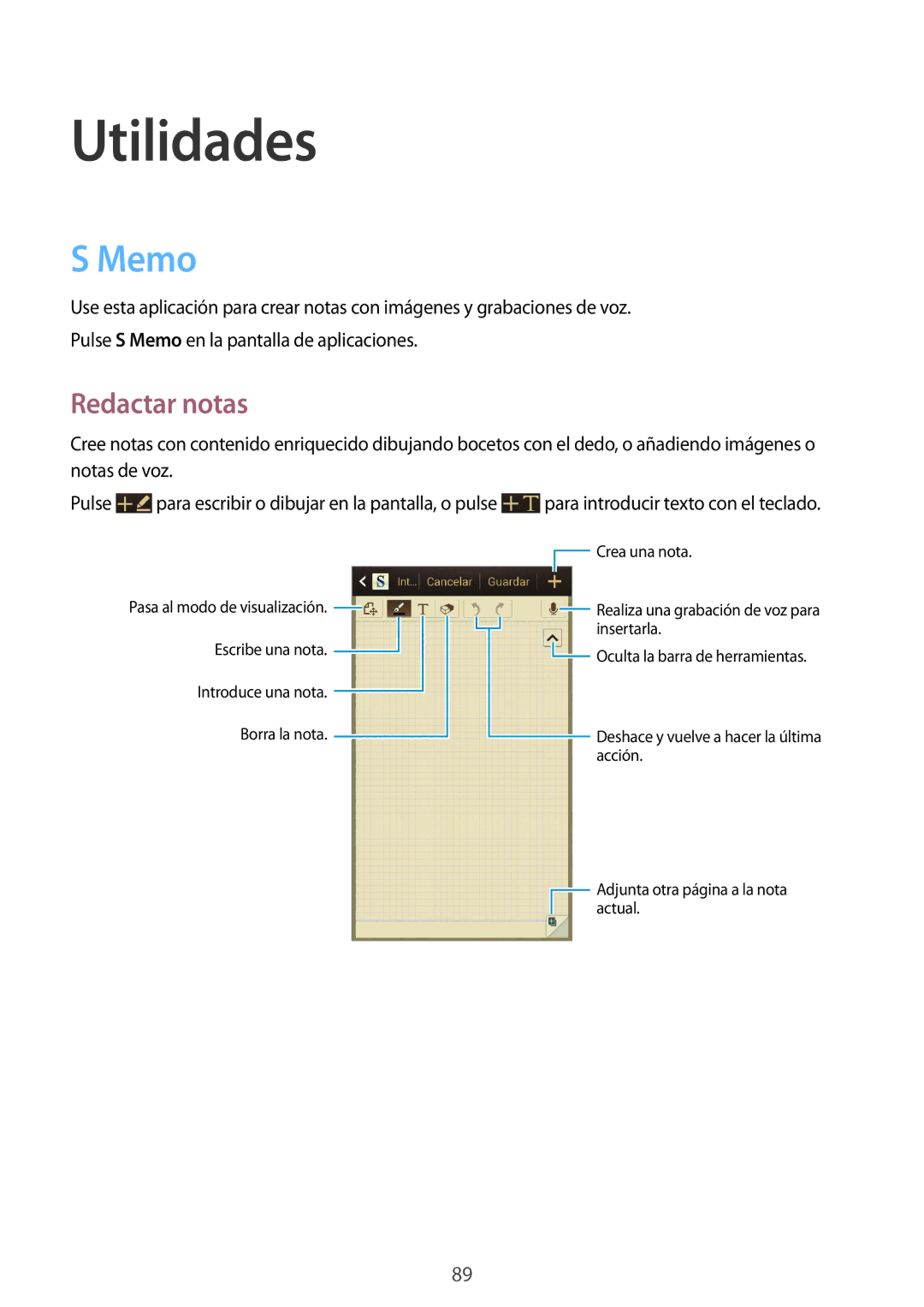 Samsung GT-I9305MBDATL, GT-I9305RWDSFR, GT-I9305OKDSFR, GT-I9305RWDATL, GT-I9305OKDKPN manual Utilidades, Memo, Redactar notas 